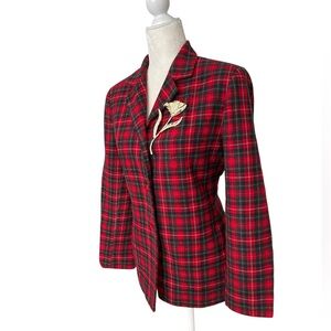 Jones Club Wool Blazer – Red/Black Tartan Plaid – Medium ( 14)